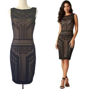 CACHE Black Lace Stretch Pencil Dress Size 6 Sleeveless Cocktail Party